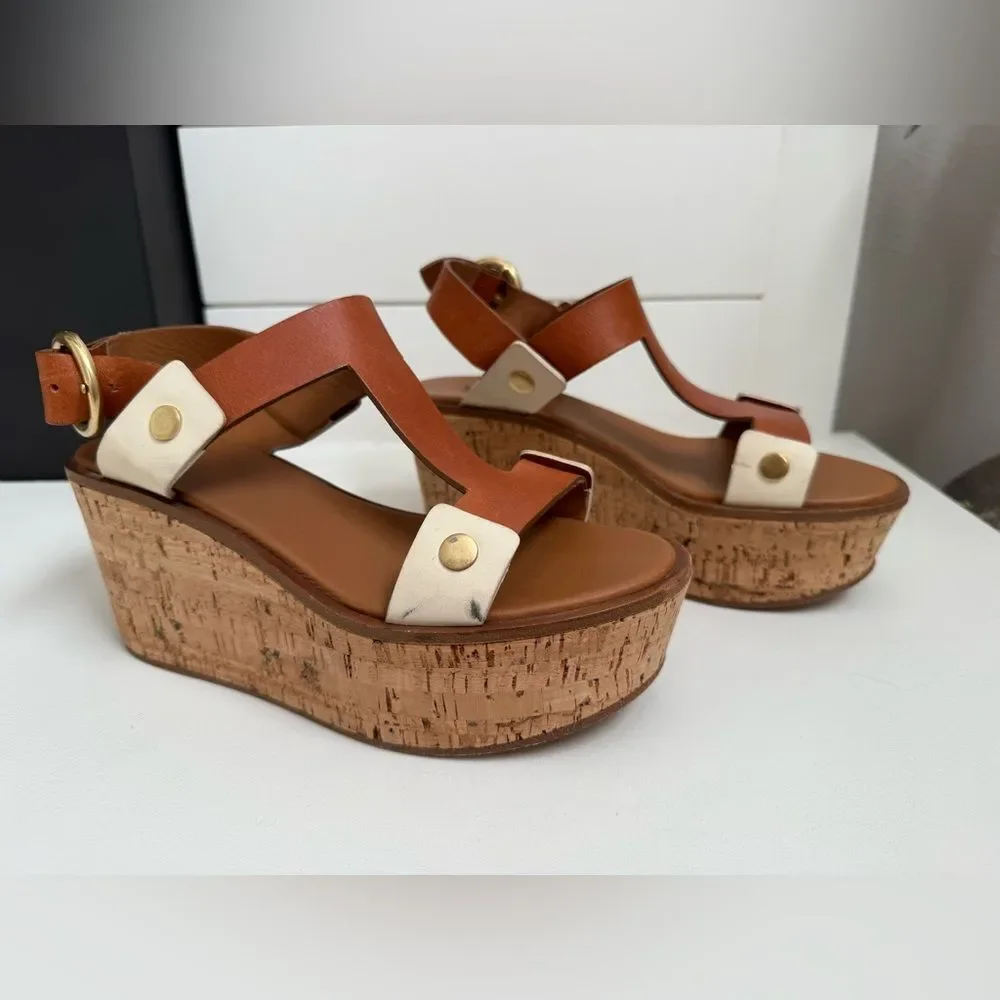 Frye Dahlia Caramel Wedge Platform Sandals Size 37 (US 6.5)